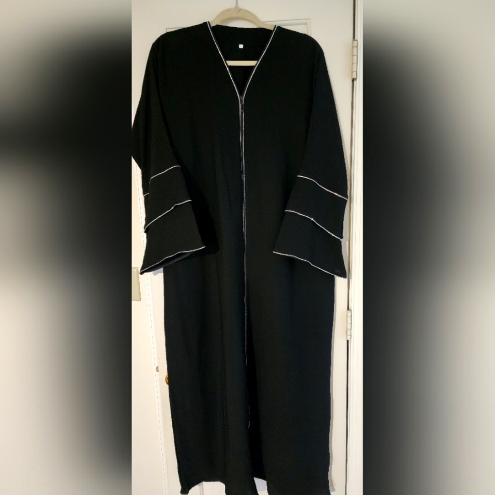 Women's Dubai Abaya solid color cardigan robe Muslim bling accents modern casual